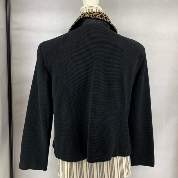 Jennifer Jeffries Black Leopard Trim Double Breasted Cardigan Size 8 A1CONDITION - Picture 2 of 3